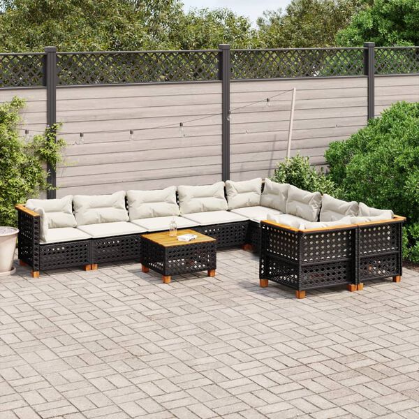 vidaXL 10 Piece Garden Sofa Set with Cushions Black Poly Rattan