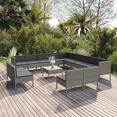 vidaXL 14 Piece Garden Lounge Set with Cushions Poly Rattan Grey
