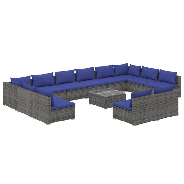 vidaXL 13 Piece Garden Lounge Set with Cushions Grey Poly Rattan