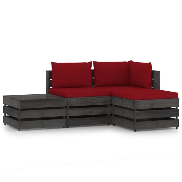 vidaXL 4 Piece Garden Lounge Set with Cushions Grey Impregnated Wood
