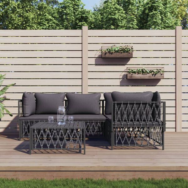 vidaXL 5 Piece Garden Lounge Set with Cushions Anthracite Steel