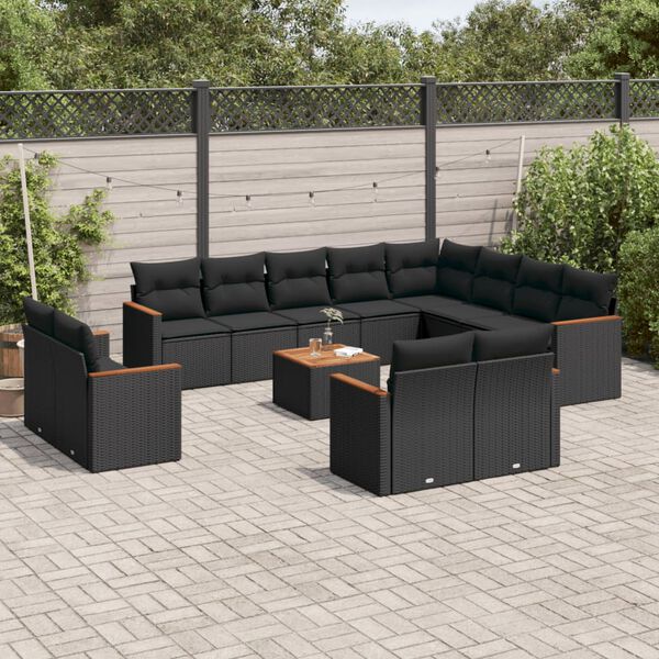 vidaXL 13 Piece Garden Sofa Set with Cushions Black Poly Rattan