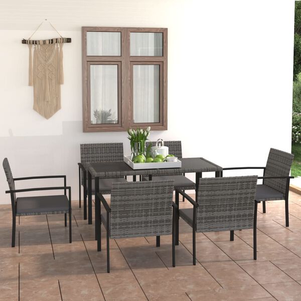 vidaXL 7 Piece Garden Dining Set Poly Rattan Grey