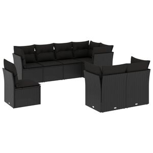 vidaXL 8 Piece Garden Sofa Set with Cushions Black Poly Rattan