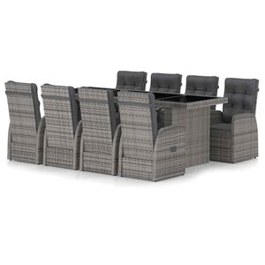 vidaXL 9 Piece Outdoor Dining Set with Cushions Poly Rattan Grey