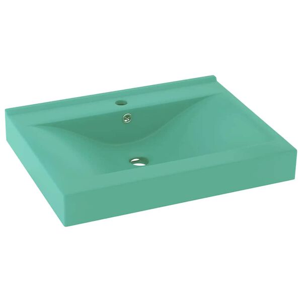 vidaXL Luxury Basin with Faucet Hole Matt Light Green 60x46 cm Ceramic