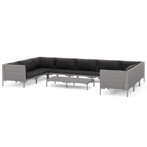 vidaXL 10 Piece Garden Lounge Set with Cushions Poly Rattan Dark Grey