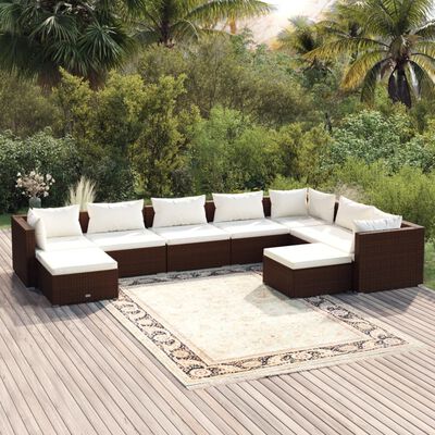 vidaXL 9 Piece Garden Lounge Set with Cushions Poly Rattan Brown