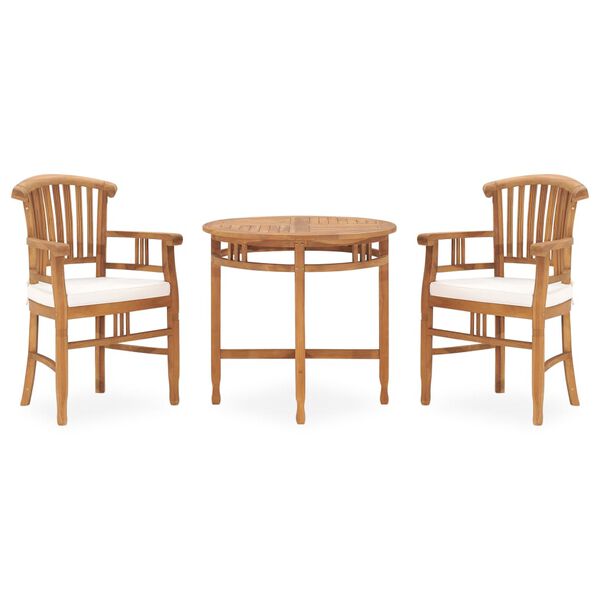 3 Piece Garden Dining Set with Cushions Solid Teak Wood