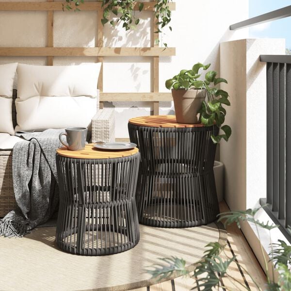 vidaXL Garden Side Tables 2 pcs with Wooden Top Grey Poly Rattan