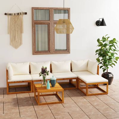 vidaXL 6 Piece Garden Lounge Set with Cushion Cream Solid Acacia Wood