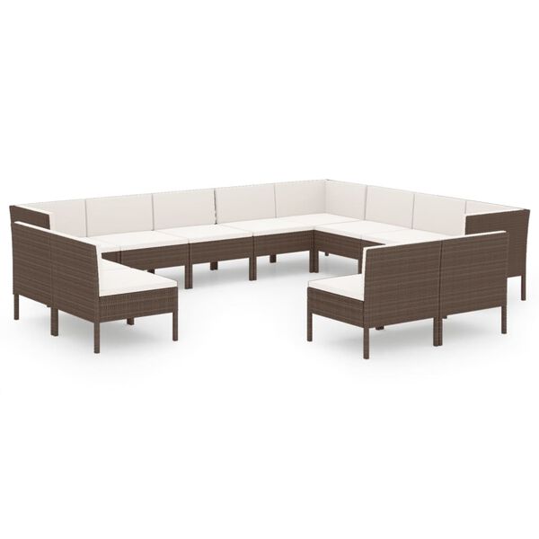 vidaXL 12 Piece Garden Lounge Set with Cushions Poly Rattan Brown