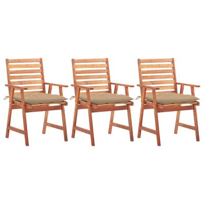 vidaXL Outdoor Dining Chairs 3 pcs with Cushions Solid Acacia Wood