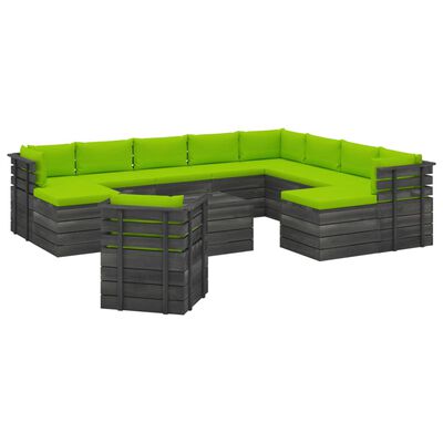 vidaXL 12 Piece Garden Pallet Lounge Set with Cushions Solid Pinewood