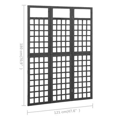 vidaXL 3-Panel Room Divider/Trellis Solid Fir Wood Black 121x180 cm