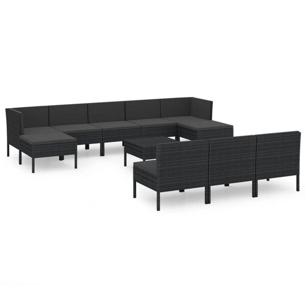 vidaXL 11 Piece Garden Lounge Set with Cushions Poly Rattan Black