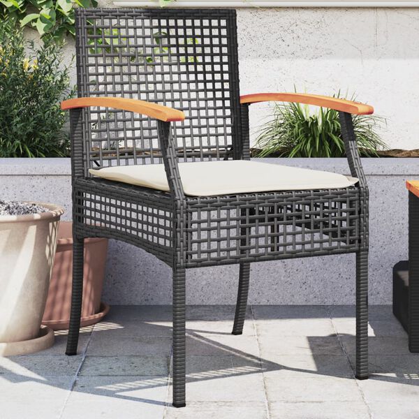 vidaXL Garden Chairs with Cushions 2 pcs Black Poly Rattan Acacia Wood