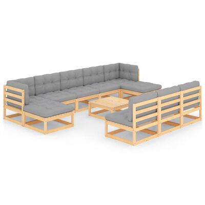 vidaXL 11 Piece Garden Lounge Set with Cushions Solid Wood Pine