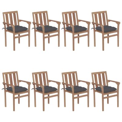 vidaXL Stackable Garden Chairs with Cushions 8 pcs Solid Teak Wood
