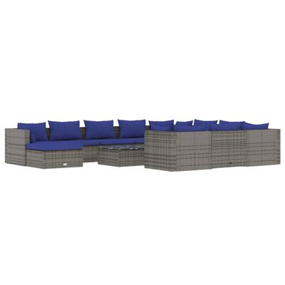 vidaXL 12 Piece Garden Lounge Set with Cushions Poly Rattan Grey