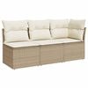 vidaXL Garden Sofa with Cushions 3-Seater Beige Poly Rattan
