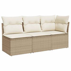 vidaXL Garden Sofa with Cushions 3-Seater Beige Poly Rattan