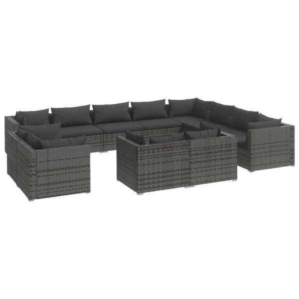 vidaXL 12 Piece Garden Lounge Set with Cushions Grey Poly Rattan