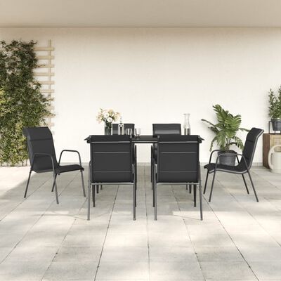 vidaXL 7 Piece Garden Dining Set Black Steel and Textilene