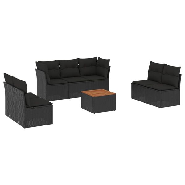 vidaXL 8 Piece Garden Sofa Set with Cushions Black Poly Rattan