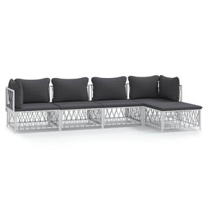 vidaXL 5 Piece Garden Lounge Set with Cushions White Steel