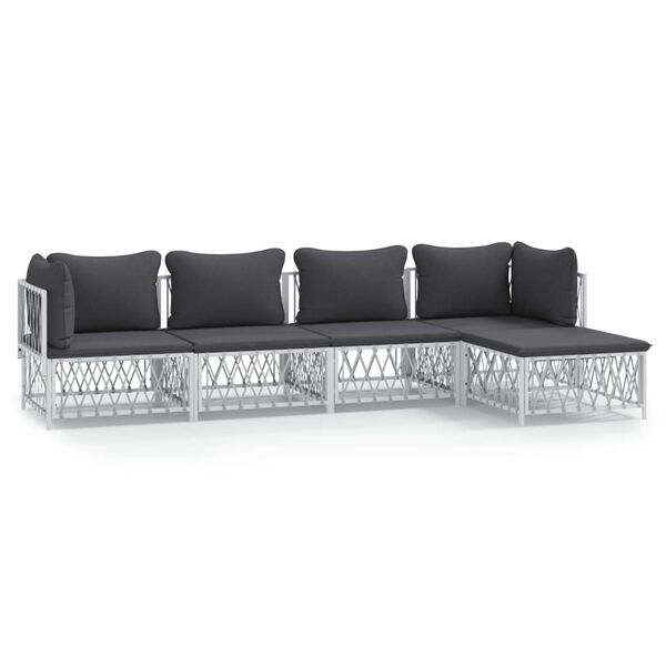 vidaXL 5 Piece Garden Lounge Set with Cushions White Steel