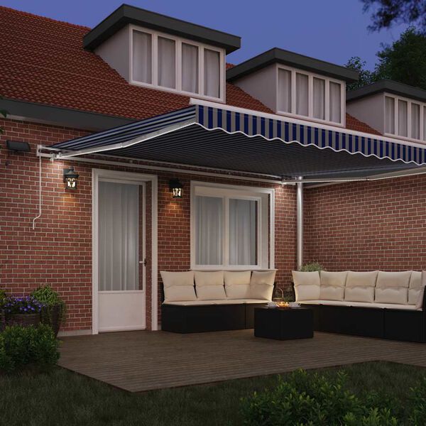 vidaXL Retractable Awning Manual Blue and White 500 x 300 cm