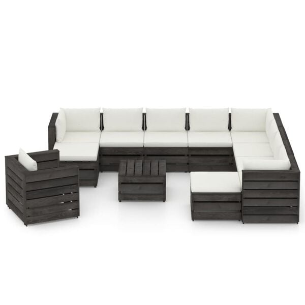 vidaXL 12 Piece Garden Lounge Set with Cushions Grey Impregnated Wood