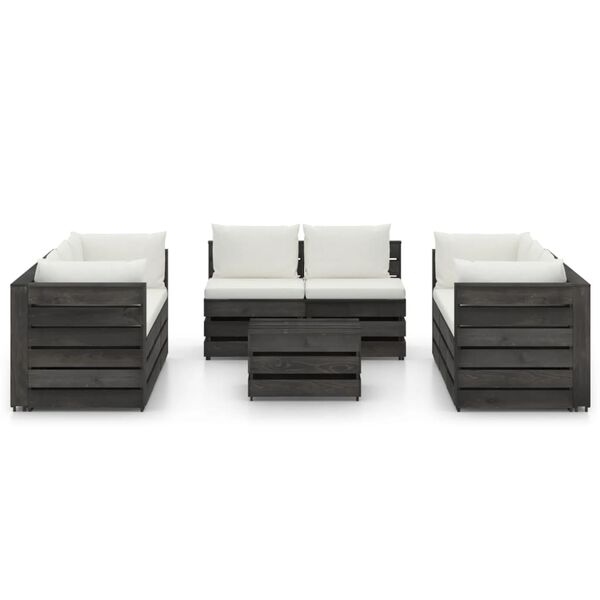 vidaXL 9 Piece Garden Lounge Set with Cushions Grey Impregnated Wood
