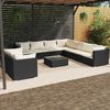 vidaXL 10 Piece Garden Lounge Set with Cushions Black Poly Rattan