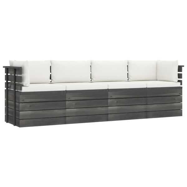 vidaXL Garden 4-Seater Pallet Sofa with Cushions Solid Pinewood