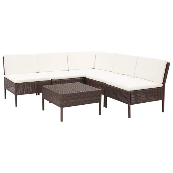 vidaXL 6 Piece Garden Lounge Set with Cushions Poly Rattan Brown