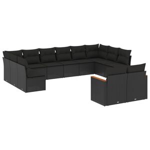 vidaXL 12 Piece Garden Sofa Set with Cushions Black Poly Rattan