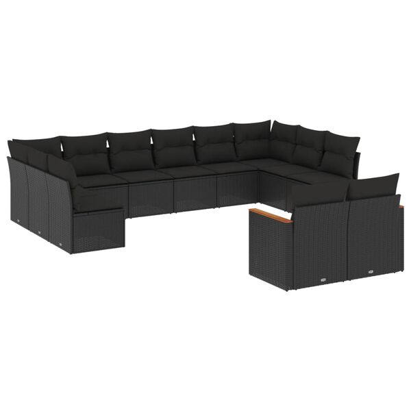 vidaXL 12 Piece Garden Sofa Set with Cushions Black Poly Rattan