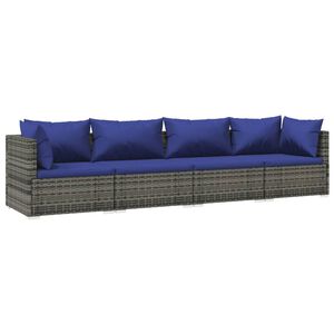 vidaXL 4 Piece Garden Lounge Set with Cushions Poly Rattan Grey