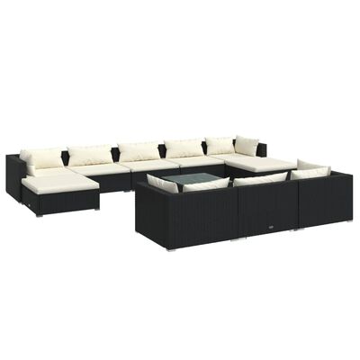 vidaXL 11 Piece Garden Lounge Set with Cushions Black Poly Rattan