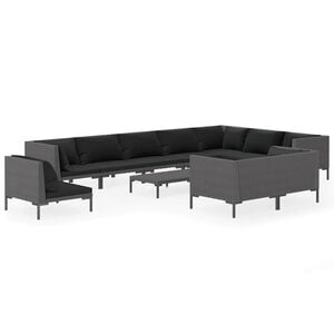 vidaXL 11 Piece Garden Lounge Set with Cushions Poly Rattan Dark Grey