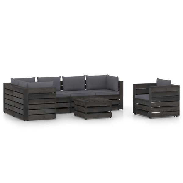 vidaXL 7 Piece Garden Lounge Set with Cushions Grey Impregnated Wood