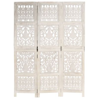 vidaXL Hand carved 3-Panel Room Divider White 120x165 cm Solid Mango Wood