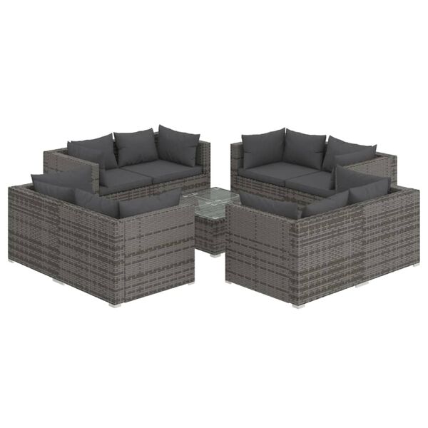 vidaXL 9 Piece Garden Lounge Set with Cushions Poly Rattan Grey
