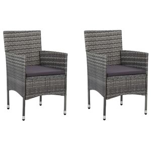 vidaXL Rattan Chair | Set of 2 | Grey | Poly Rattan, Steel Frame | Medium