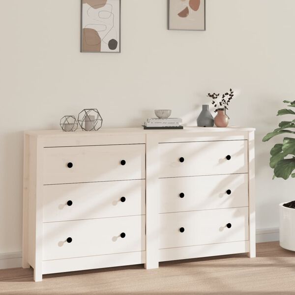 vidaXL Sideboard White 140x35x80 cm Solid Wood Pine