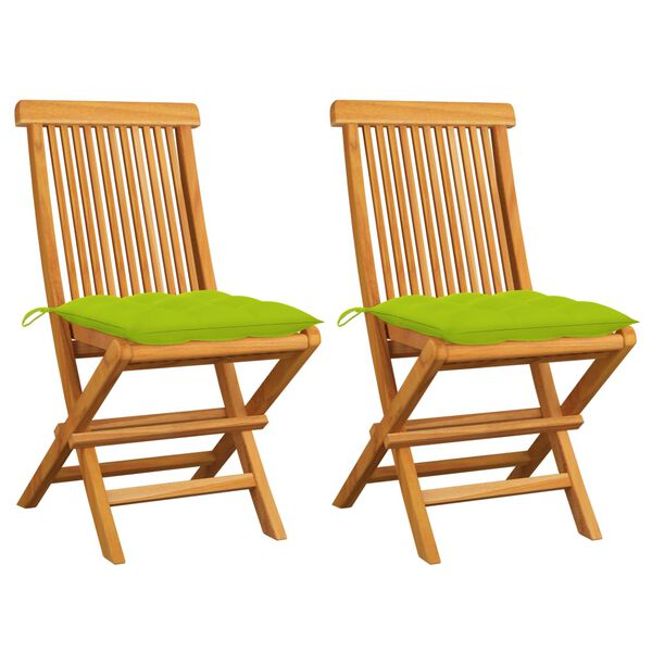 vidaXL Garden Chairs with Bright Green Cushions 2 pcs Solid Teak Wood