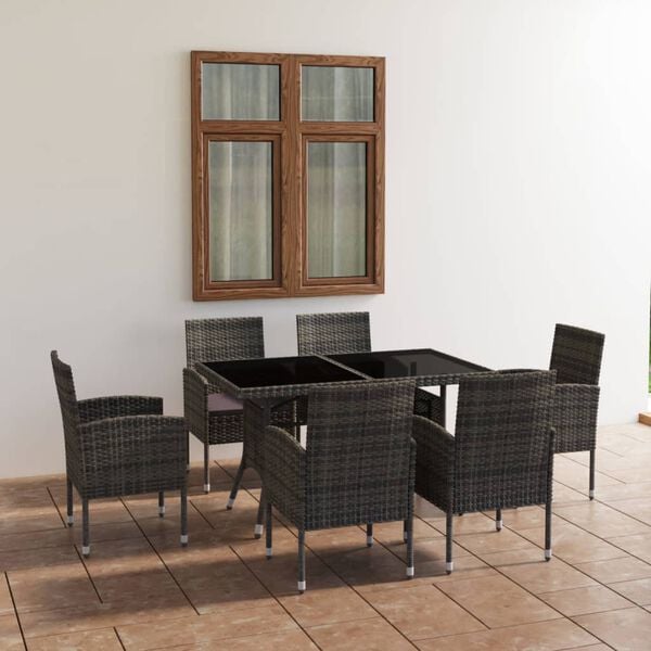 vidaXL 7 Piece Garden Dining Set Poly Rattan Anthracite & Grey
