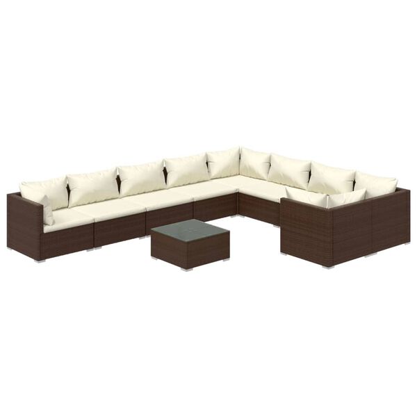 vidaXL 10 Piece Garden Lounge Set with Cushions Poly Rattan Brown